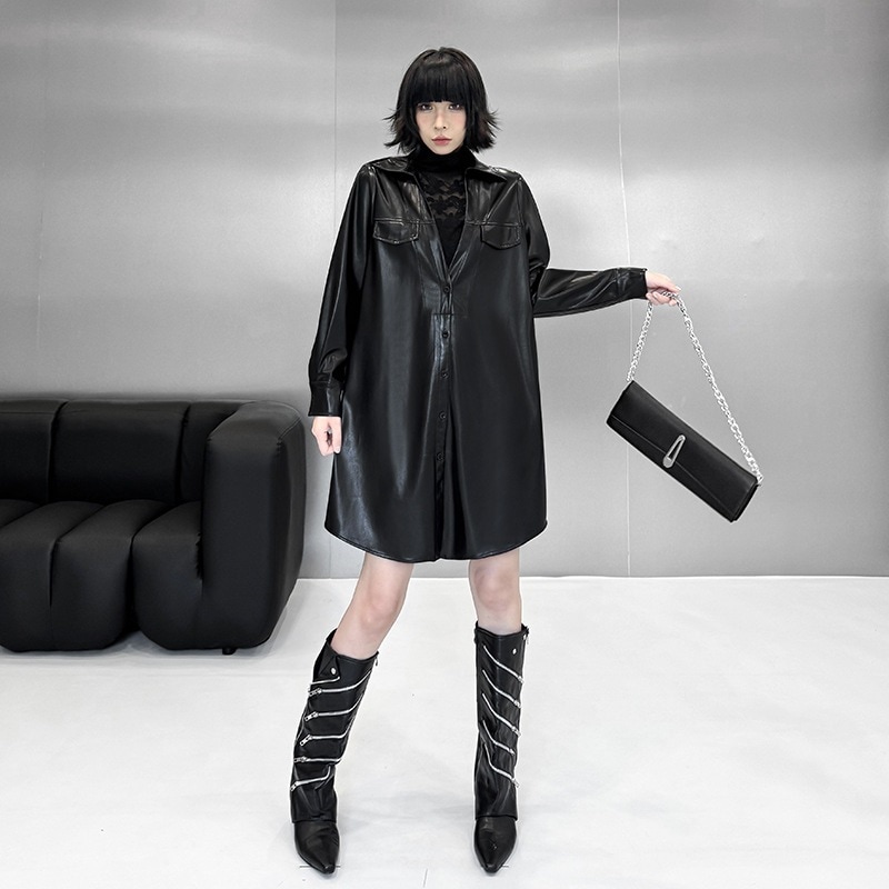 【J.Fashion】 PUワンピース ショート丈 レースドッキング 秋冬 おしゃれ レディース ワンピース 関連商品購入可能 メガ割