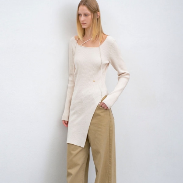 VELVET RIBBED STRAP LONG SLIM KNIT(T-7141)