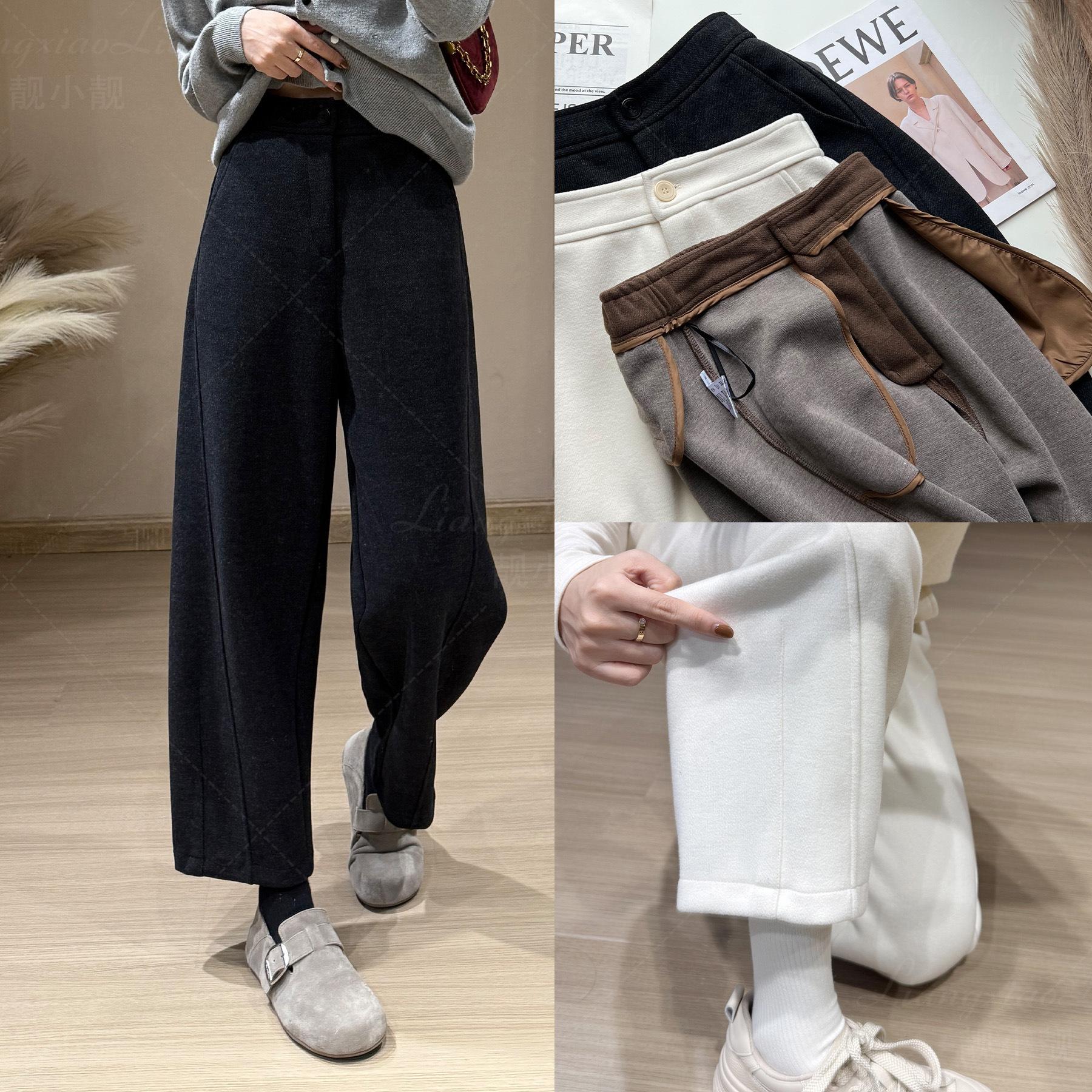 gifts for women keep warm かわいい小さな小さな斜めカットバルーンパンツ秋冬ウールおばあちゃんパンツ気質ボタンウエストウールスプリットパンツ