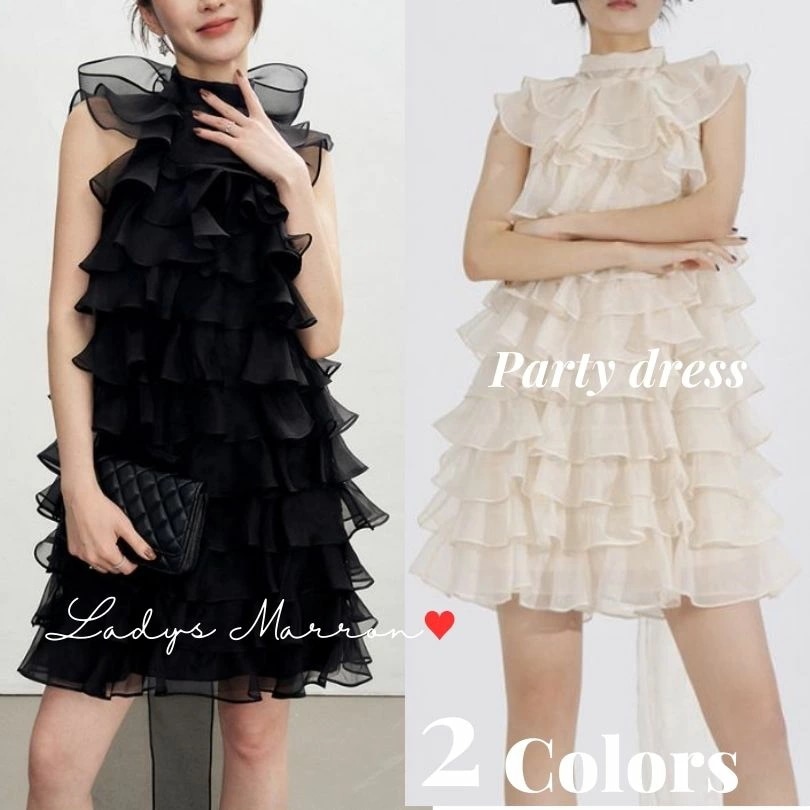 2点購入で200円割引安い ミニドレス フリルドレス パーティードレス 韓国 リボンドレス かわいいドレス 10代 20代 可愛い 結婚式ミニドレス ティアードドレス ミニワンピース 無地 ボトルネッ