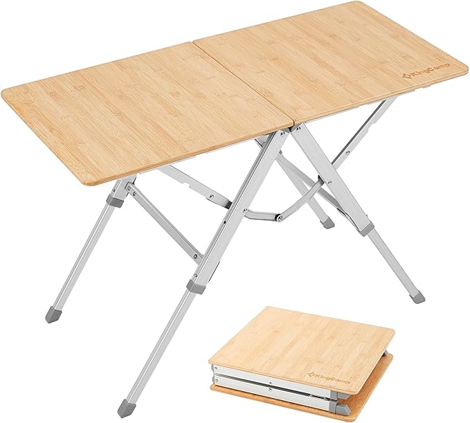 アウトドア テーブル 折り畳み 竹製 高さ調整 ローテーブル 2折 耐荷重30 kg ピクニック レジャー 用 コンパクト 収納 簡単組立 （87 × 40 × 36/50/60 cm）