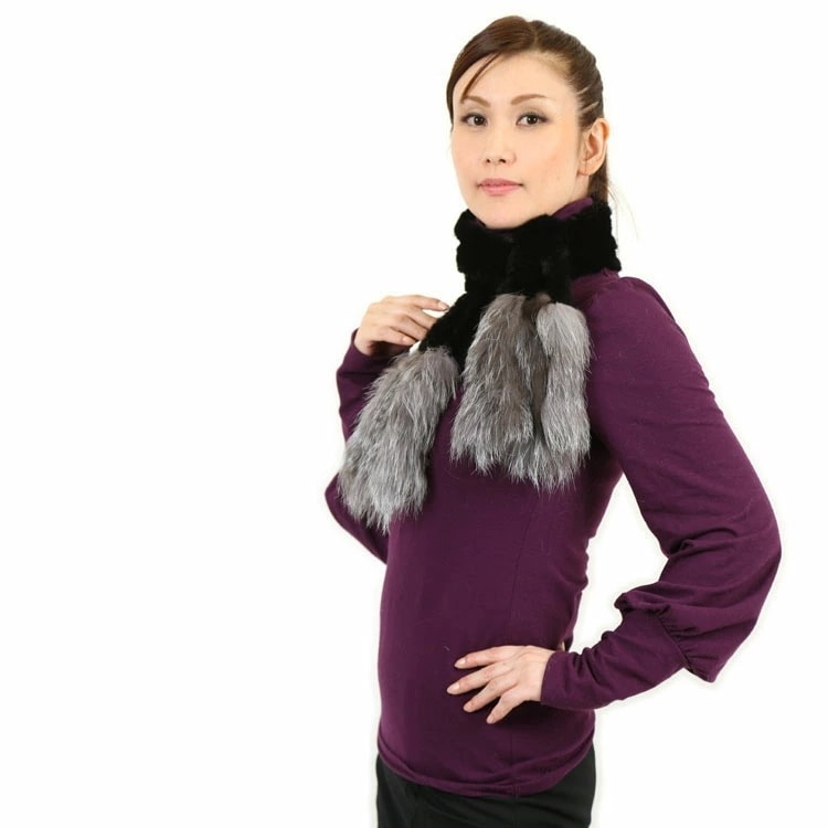 ミンク フォックス 編み込み ファー マフラー 送料無料 レディース ギフト プレゼント