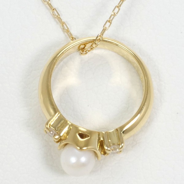 K18 18金 YG イエローゴールド ネックレス パール(真珠) ダイヤ ジュエリー 中古ネックレス