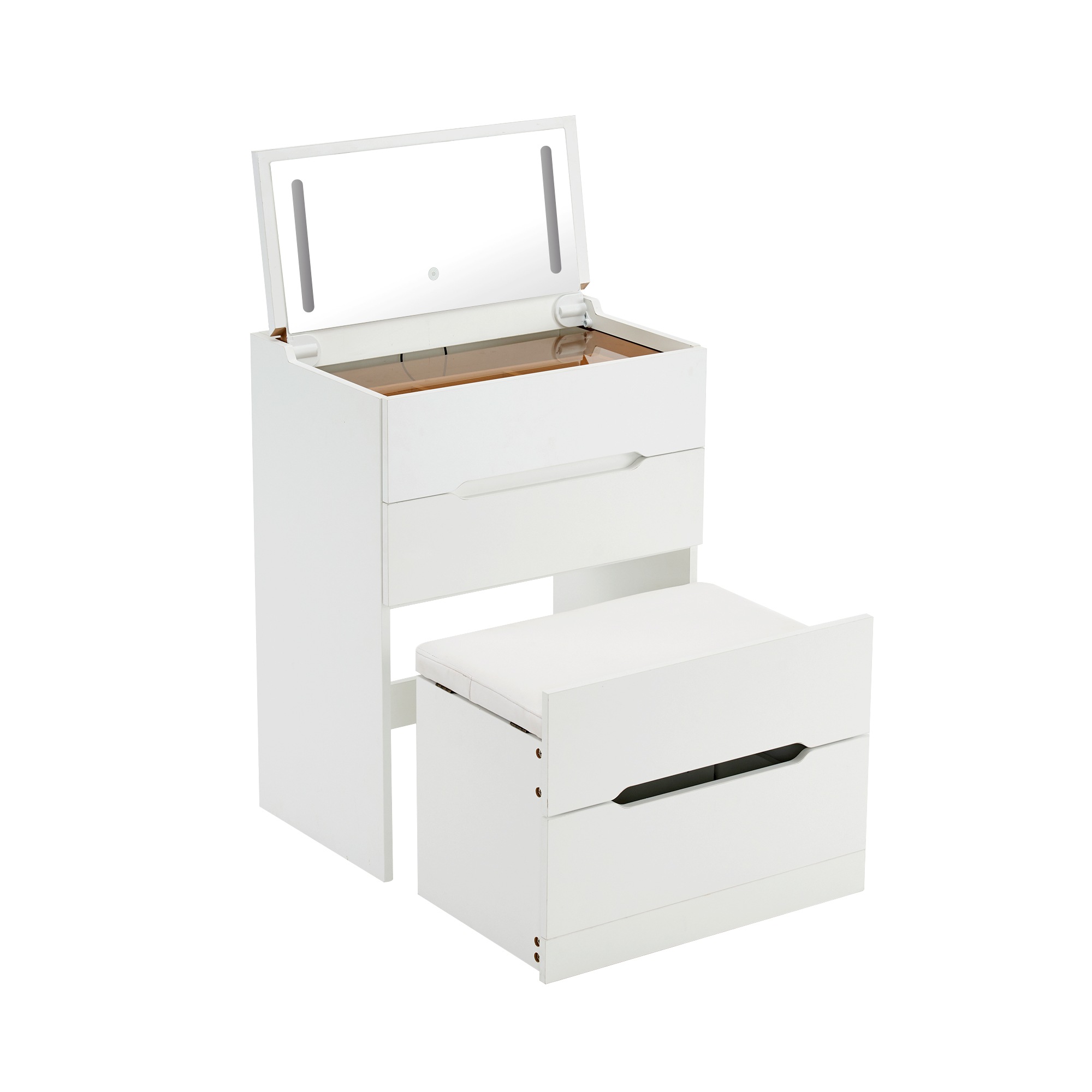 】ドレッサー 化粧台 ドレッサーセット 3色調節 鏡台 LEDミラー コンパクト 引き出し付き デスク スツール付き 収納 可愛い おしゃれ メイク台 化粧台 収納 化粧テーブル 収納付き 椅子付き