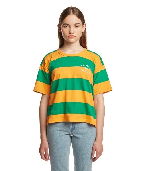 Boxy Striped T-shirt（Orange / Green） [韓国直送]