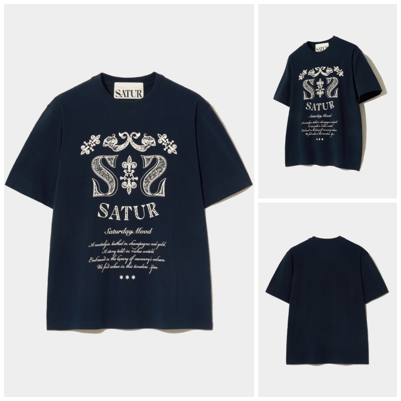 【SATUR】 CLASSY NOSTALGIA VINTAGE GRAPHIC T-SHIRT : NEWTRO NAVY