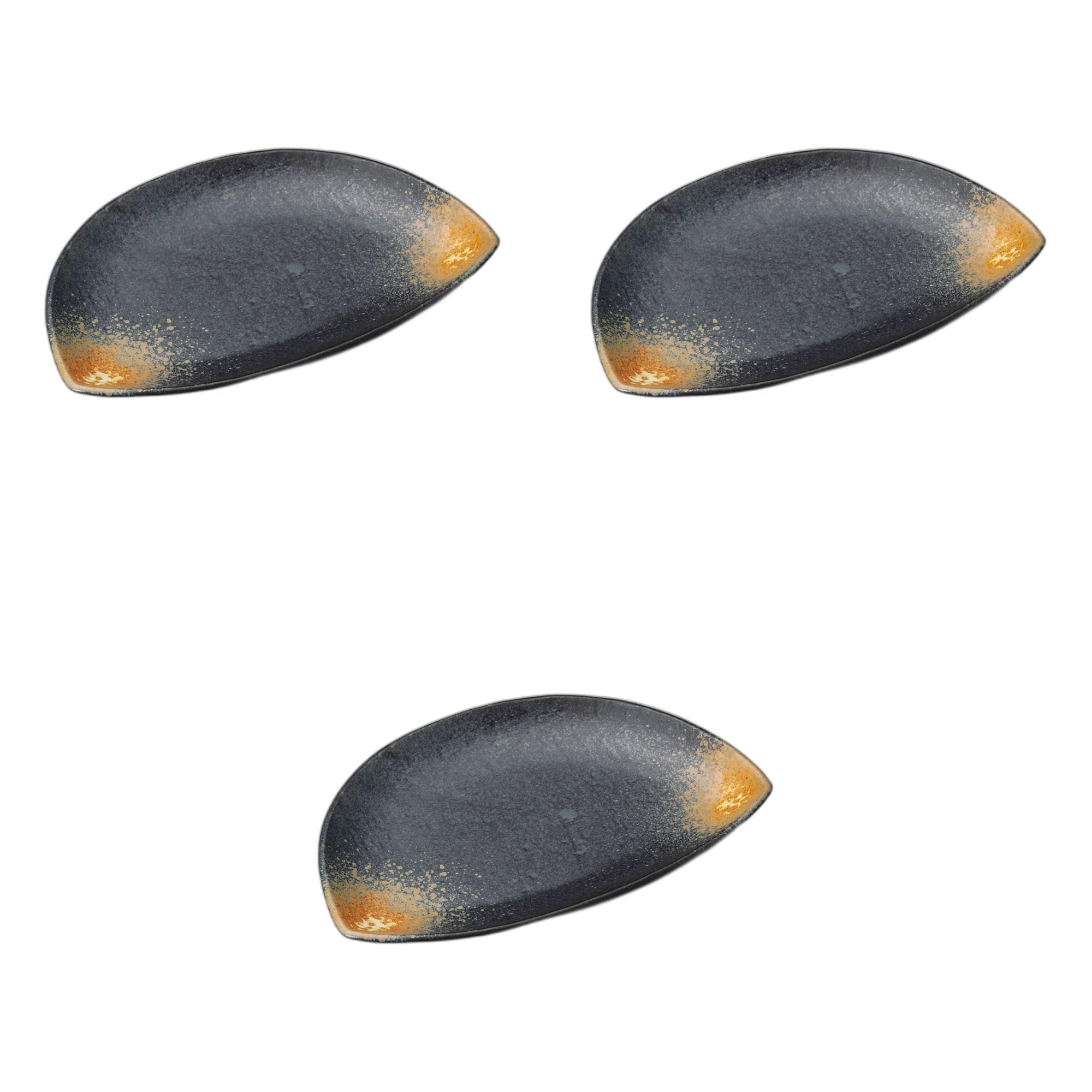 3個セット いぶし備前 半月皿（特大） [ 25×16.5×2.5cm ] 変形皿陶磁器 セトモノホンポ(Setomonohonpo)