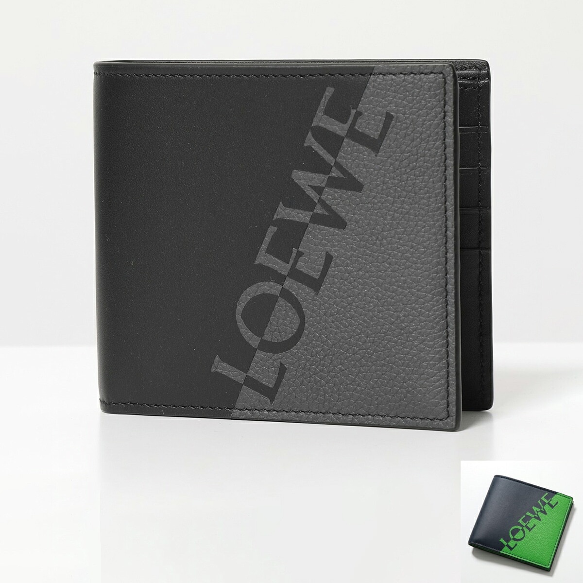 LOEWE ロエベ 二つ折り財布 C314302X01 メンズ レザー 切替 ロゴ スモール ミニ財布 小銭入れなし カラー2色