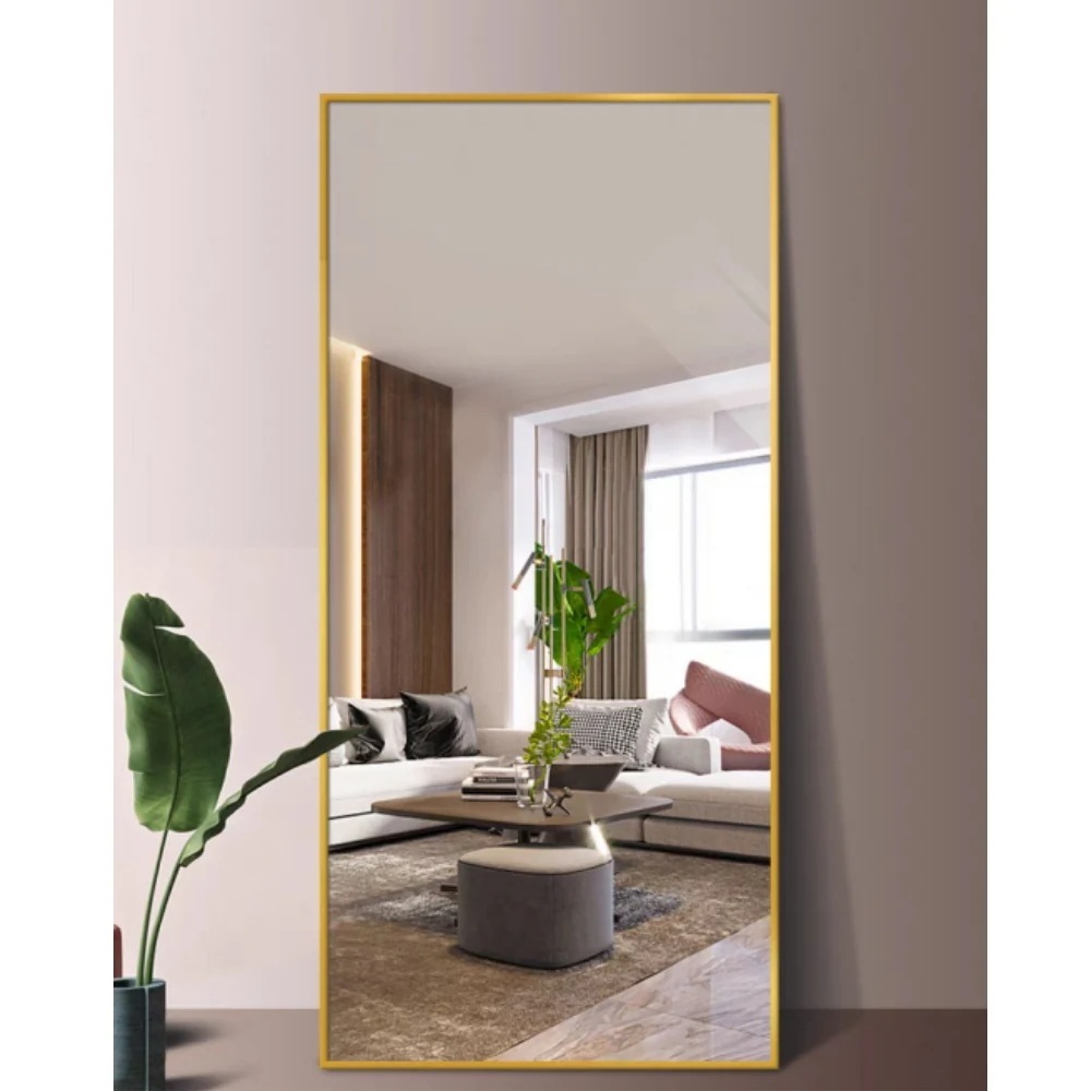 全身鏡 姿見鏡 スタンドミラー 強化ガラス アルミ 直角 壁掛けミラー 立てかけ 姿見 鏡 ミラー おしゃれ 大型 飛散防止 160*50CM ゴールド