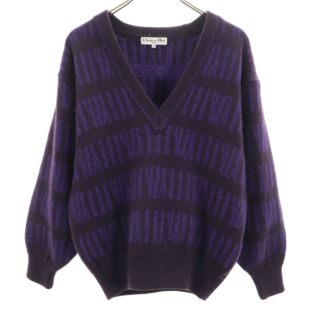 Christian Dior SPORTS クリスチャンディオールスポーツ 90s オールド 総柄 長袖 Vネック セーター M パープル ニット レディース 古着