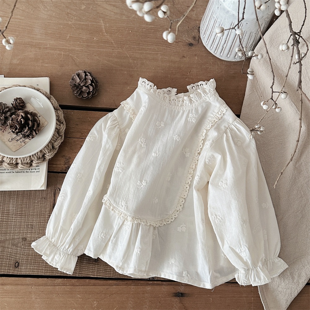 子供服の春と秋の新作，女の子の赤ちゃんのスタンドカラー長袖たっぷり刺繍シャツ，ベビー服外出着/ベビープリンセス服