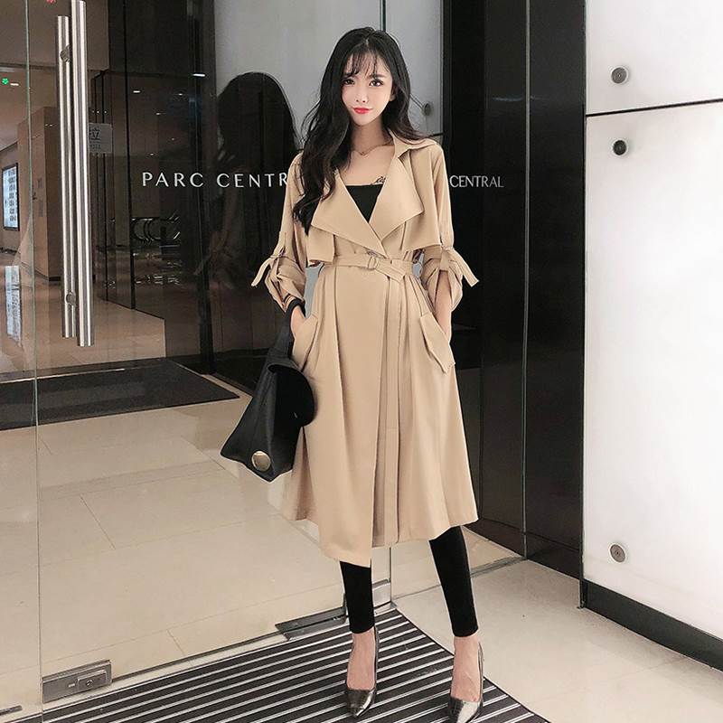 ベルト付き 長袖 トレンチコート アウター コート ジャケット 上着 ロングコート ロング丈 袖あり Vネック 襟付き ベルト ウエストマーク ポケット ハイウエスト 前開き かわいい きれいめ シン