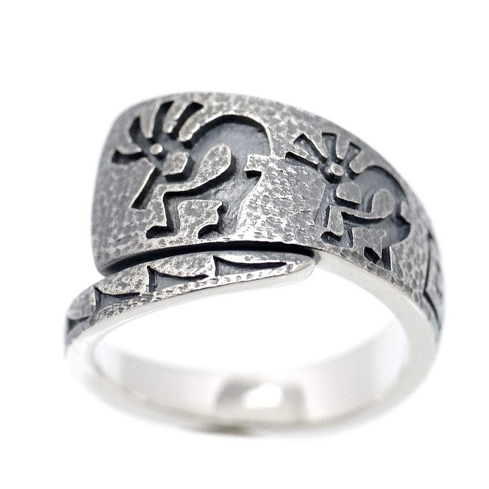 [シルバーワン] シルバー925 ホピ族 ココペリ リング メンズ m1 燻し加工 フリーサイズ