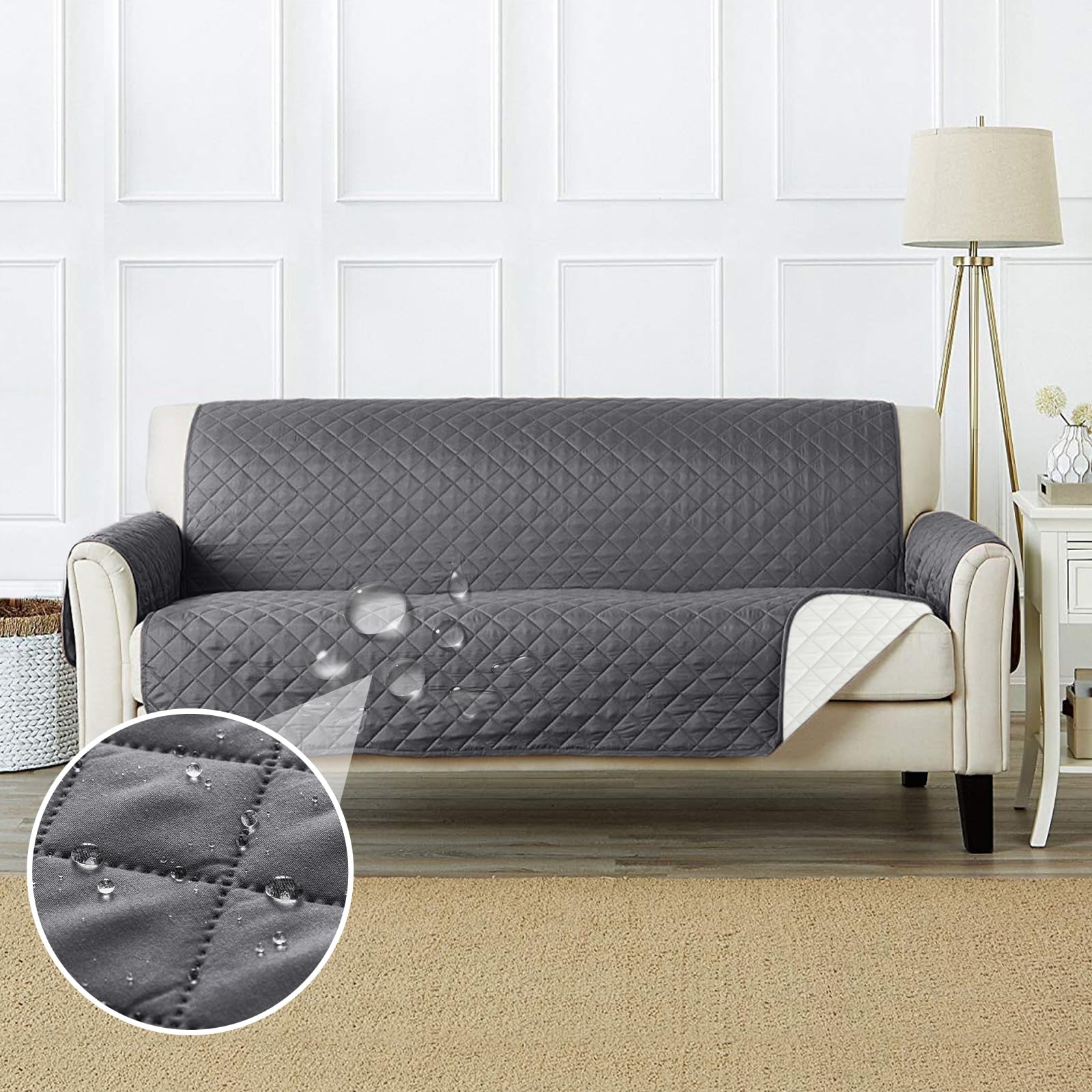 Melvint ソファーカバー 3人掛け 撥水加工 「飲み物のこぼしも心配なし」 丸洗い可能 ソファカバー 防虫・防ダニ・抗菌・防カビ加工 マルチカバー 傷防止 犬猫対策 防汚 カバー 四季適用(ダー