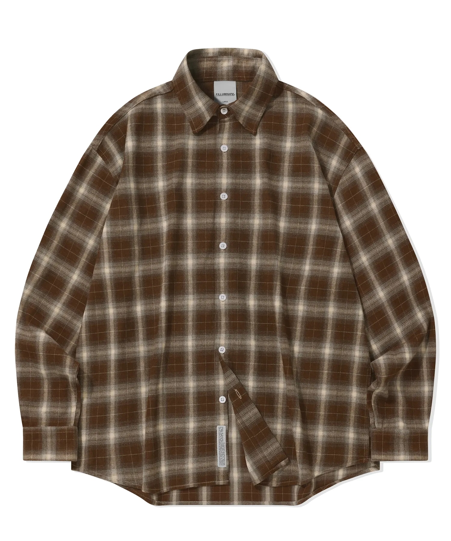 オーバーフィット フレード チェック シャツ-ブラウン