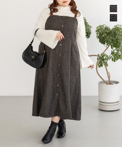 大きいサイズ レディース LL 3L 4L XL XXL XXXL CLETTEオリジナル千鳥柄ジャンスカワンピース