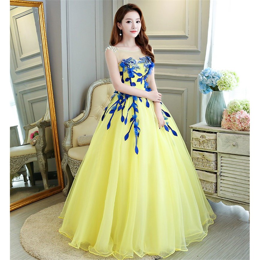 新商品　ウェディングドレス カラードレス 演奏会用ロングドレス　大きいサイズ ピアノ 発表会 イエロー 8,234円