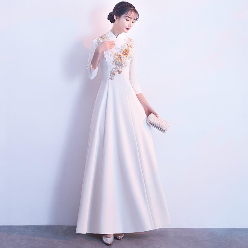 お呼ばれワンピース 結婚式ワンピース 着痩せ 結婚式ワンピース お呼ばれ 結婚式ワンピース 結婚式 ワンピース ディナードレス新しいロングブライドメイドドレス中国風の改良されたチャイナドレス長袖レトロ