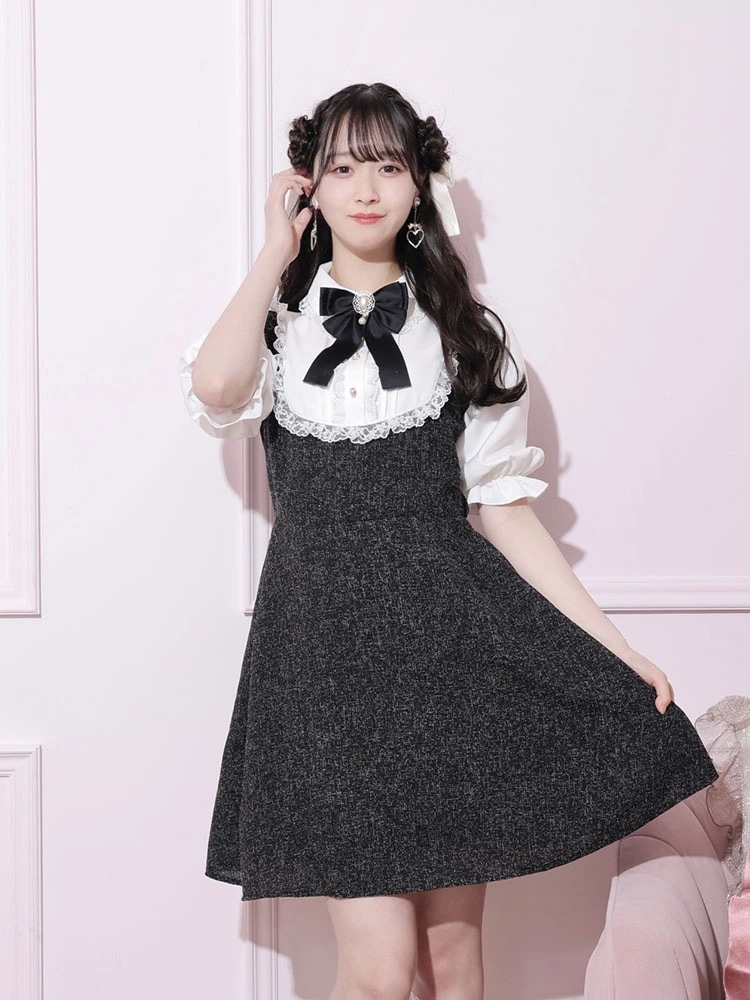 【限定】キャミソールワンピースCニュースイートレースカラー中袖ゴムウエストワンピース