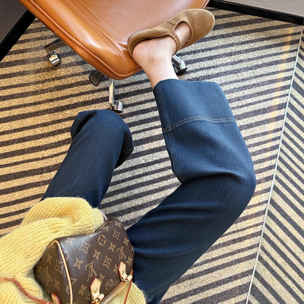 店頭販売の魔法のパンツストレートレッグ～女性用レトロワイドレッグジーンズ 2025 ハイウエストスプライスストレートパンツ 091111