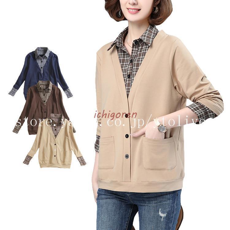 シャツ トップス レディース ブラウス フェイクインナー フェイクレイヤード チェック