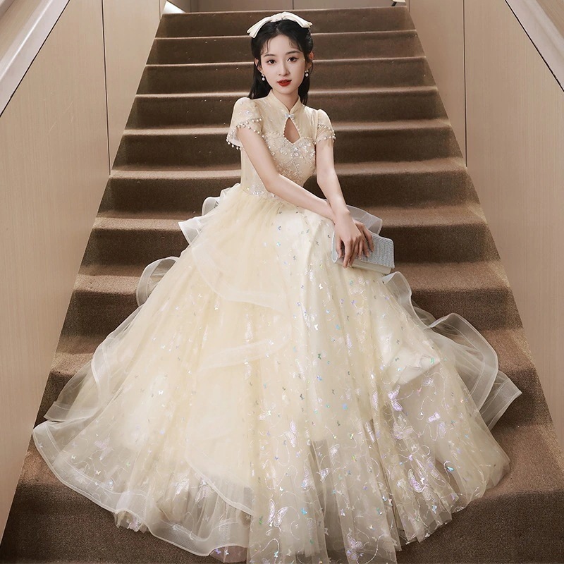 2025 女性 イブニングドレス芸術試験用 気質 ロングスカート ハイエンド ニッチ 高級 宴会 / 年次総会