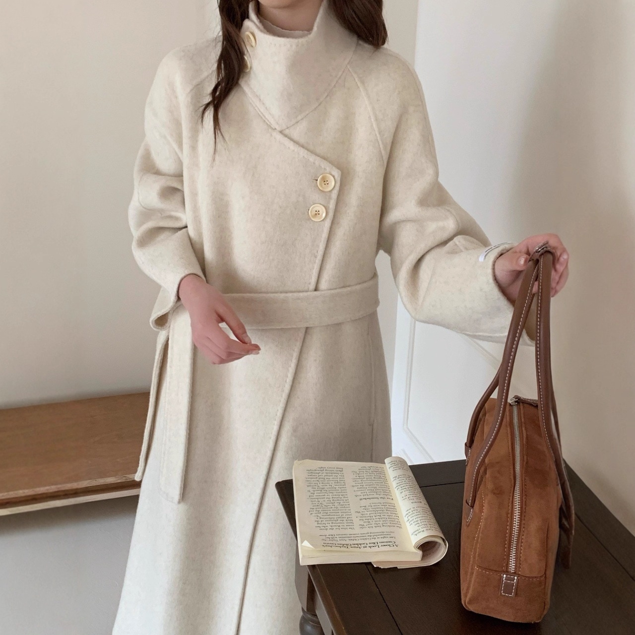 秋冬レトロ2025ゆったり大きめスタンドカラー拡張両面ウールコート長身女性用カシミヤウールコート