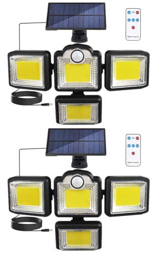 センサーライト 屋外 ソーラーライト 4面発光 3つモード 高輝度 分離型 192LED 4.5M延長コード 人感 リモコン操作 IP65防水 自動点灯 電気代不要 駐車場/ベランダ/玄関/廊下 防犯