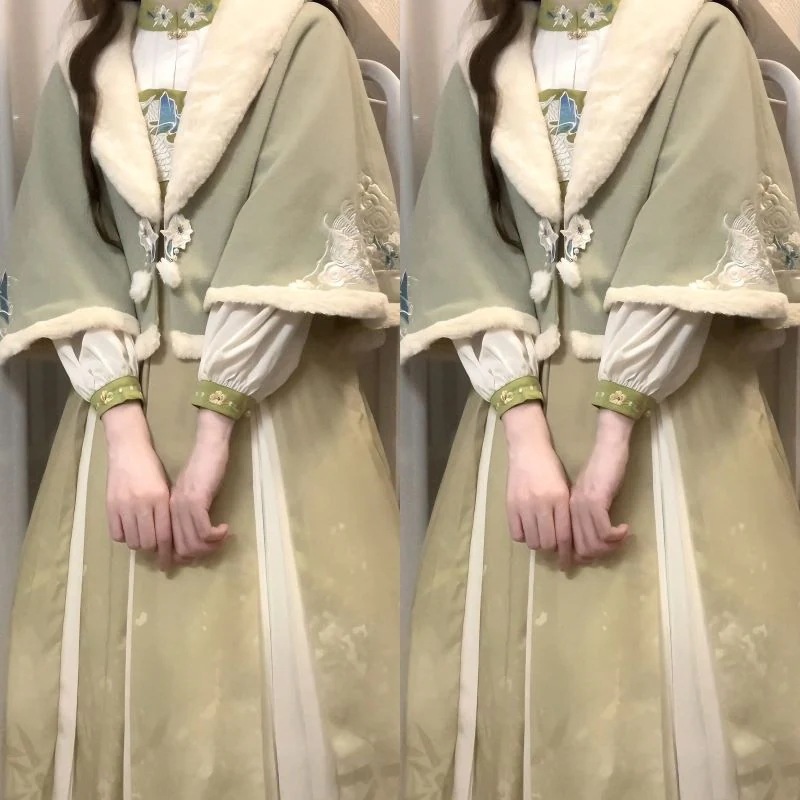 在库限りです! 特価【フルセット】デザイン雨上がり竜井新韓国cos元素マント上着ワンピースセット 13,778円