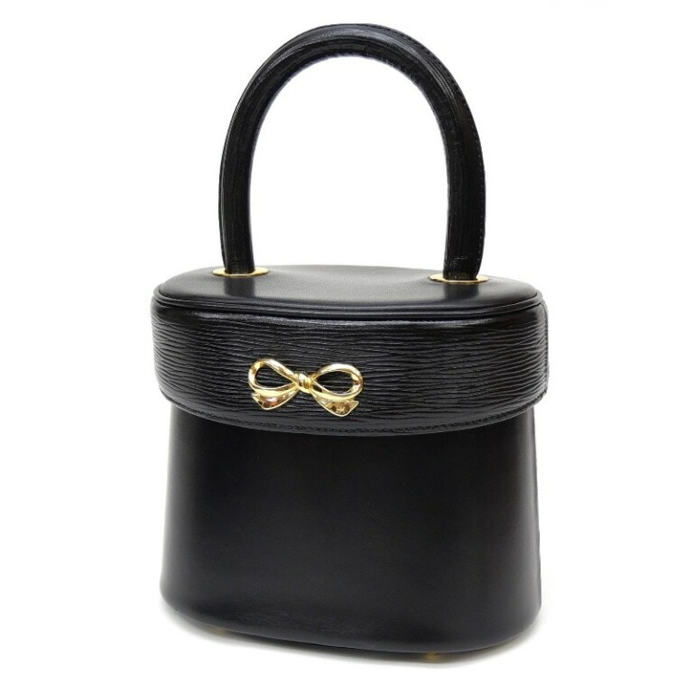 HANAE MORI ﾊﾝﾄﾞﾊﾞｯｸﾞ ﾊﾞﾆﾃｨﾊﾞｯｸﾞ ﾘﾎﾞﾝ 黒 ｶｰﾌﾚｻﾞｰ 【中古】(63616)