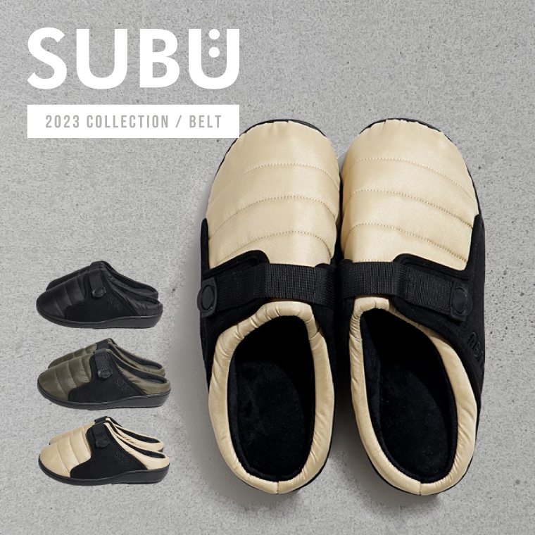 SUBU belt BELT 冬用サンダル 秋冬用 スリッポン アウトドア サンダル サボサンダル キャンプ ルームシューズ 脱げにくい つっかけ 起毛素材 暖かい 撥水 防寒 滑り止め