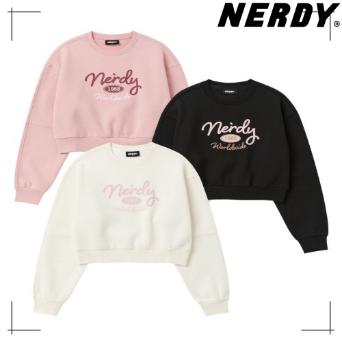 NERDY公式正規品 クロップ スウェット Womens Lovely Letter Brushed Cropped Sweatshirt