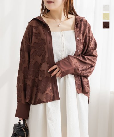 大きいサイズ レディース LL 3L 4L XL XXL XXXL CLETTEオリジナルニュアンスジャガードシャツ