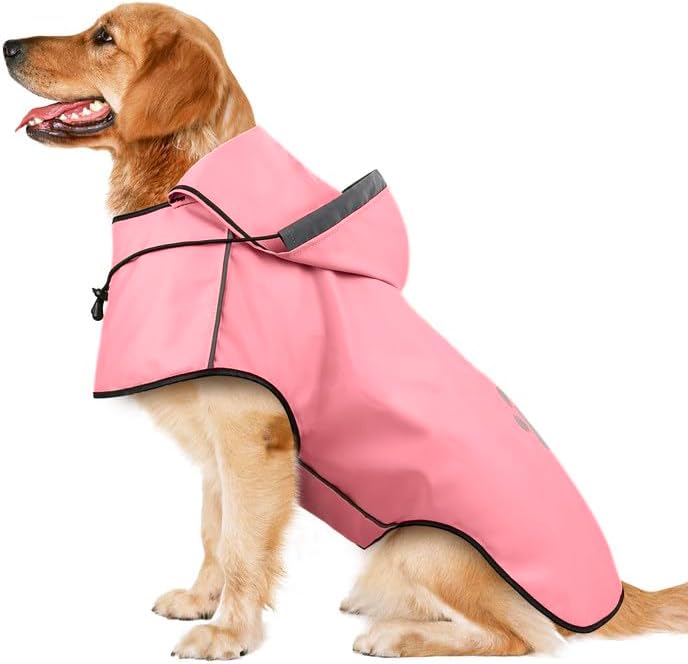 犬用レインコート 防水 防風 通気性 軽量 透明フード付き 着脱簡単 マジックテープ調節可能 大型犬用 撥水加工 反射ステッチ (ピンク, XL) 5,068円