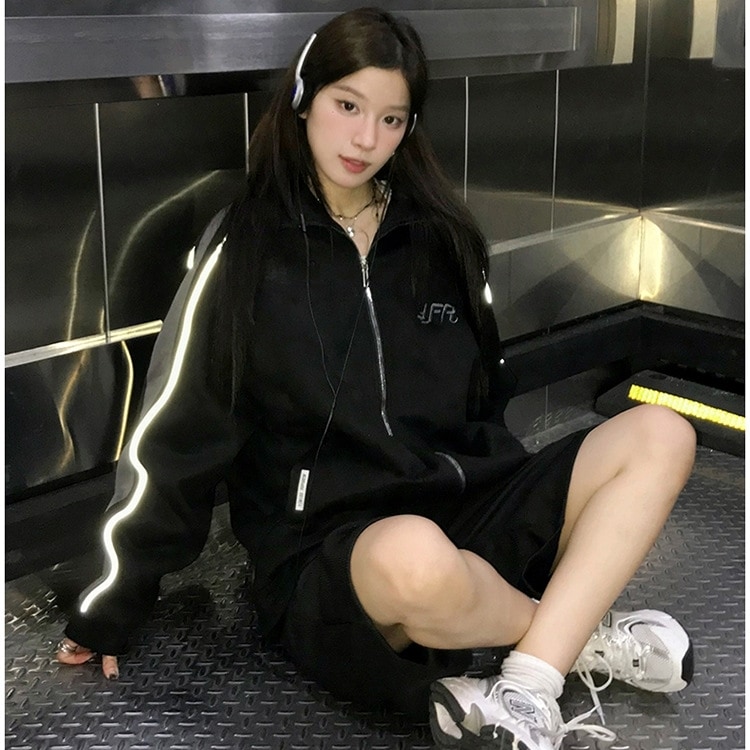 アウター ジャケット ジップ サイドライン ドロップショルダー フェイクスエード 長袖 大人可愛い スポーティー お洒落 こなれ感 普段使い