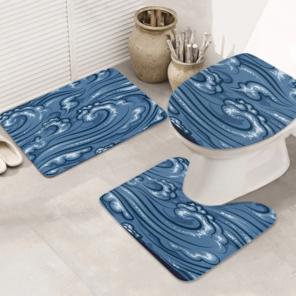 3ピースバスラグセット Japanese-oriental-seless-pattern お手入れが簡単 ノンスリップ 耐久性