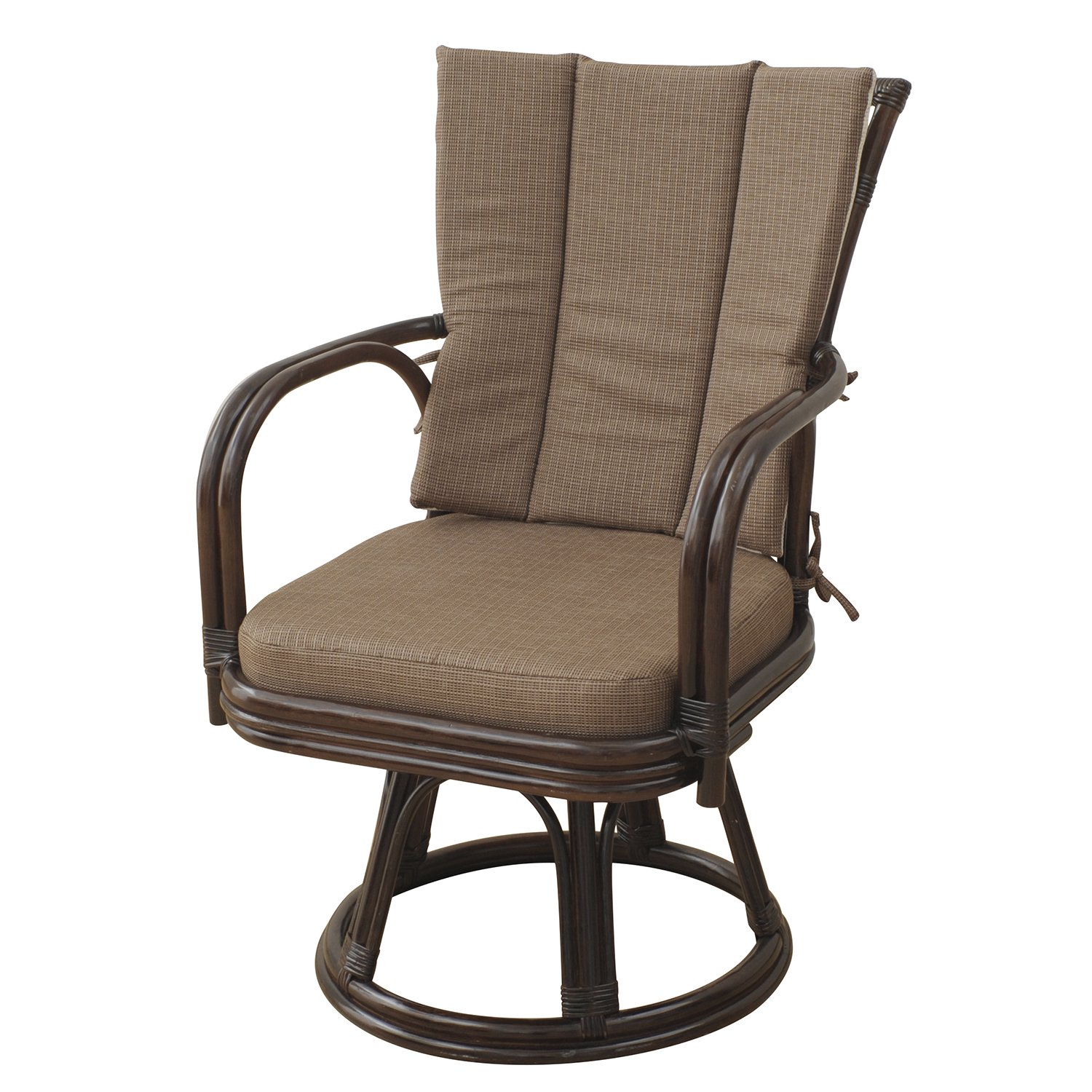 籐(ラタン) 製 らくらく立ち上がり肘付き回転チェア(ハイバック) ブラウン TF27-773(BR)