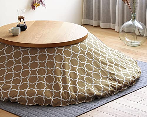 家具の里 布団カバー 単品 モロッカン柄 (日本製) 円形 (φ215cm) モカベージュ×ホワイト 掛け布団 丸型 北欧 おしゃれ 炬燵 火燵 火燵セット