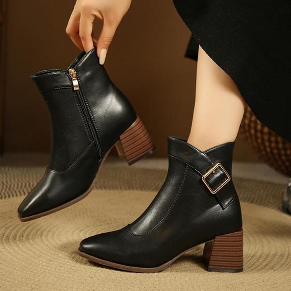 [] ウッドヒールアンクルブーツ 冬ブーツXF527-9D (S11323964)