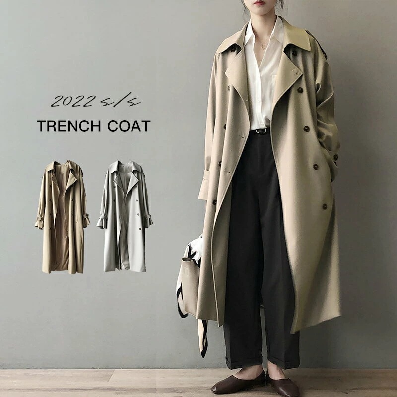 トレンチコート レディース 春 秋 冬 スプリングコート ロングコート 羽織り トレンチ アウター コート 大きいサイズ ビッグ ドロップショルダー シンプル デザイン おしゃれ オリジナル カジュア 7,461円