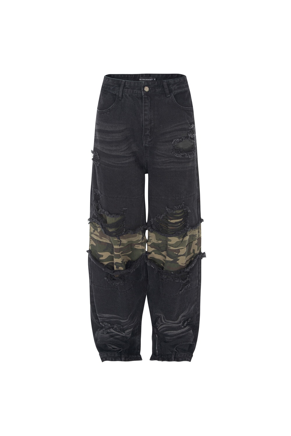 【SURGERY】SURGERY INTERPOSED CAMO SECTION DENIM PANT : BLACK