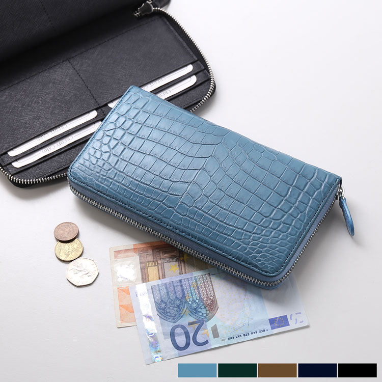 クロコダイル レディース 長財布 手帳型 マット 加工 ナイルクロコダイル センター取り 一枚革 ラウンド ファスナー フルオープン 大きめ 財布 本革 鰐革 母の日 ギフト プレゼント 4FA (0