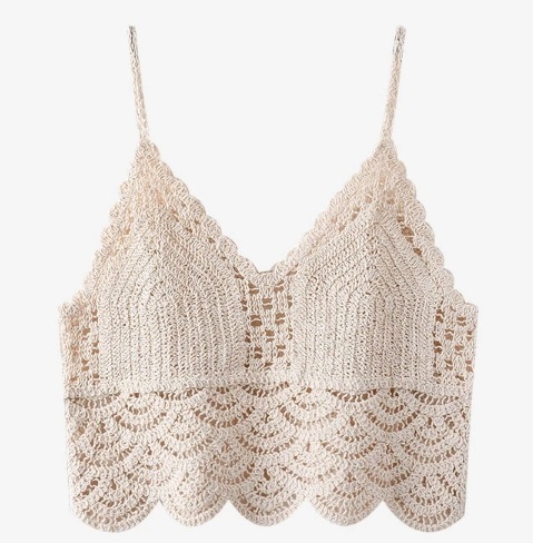 トップス ビスチェ ニットソー プルオーバー キャミソール 白トップス ショート丈 ノースリーブ Vネック ストレート レース かぎ編み クロシェ 透け感 綿 ポリエステル ニット サマーニット