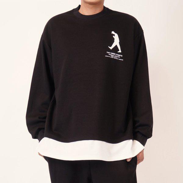 メンズストリートレイヤード長袖Tシャツ 5C-TSA-Q095-ブラック