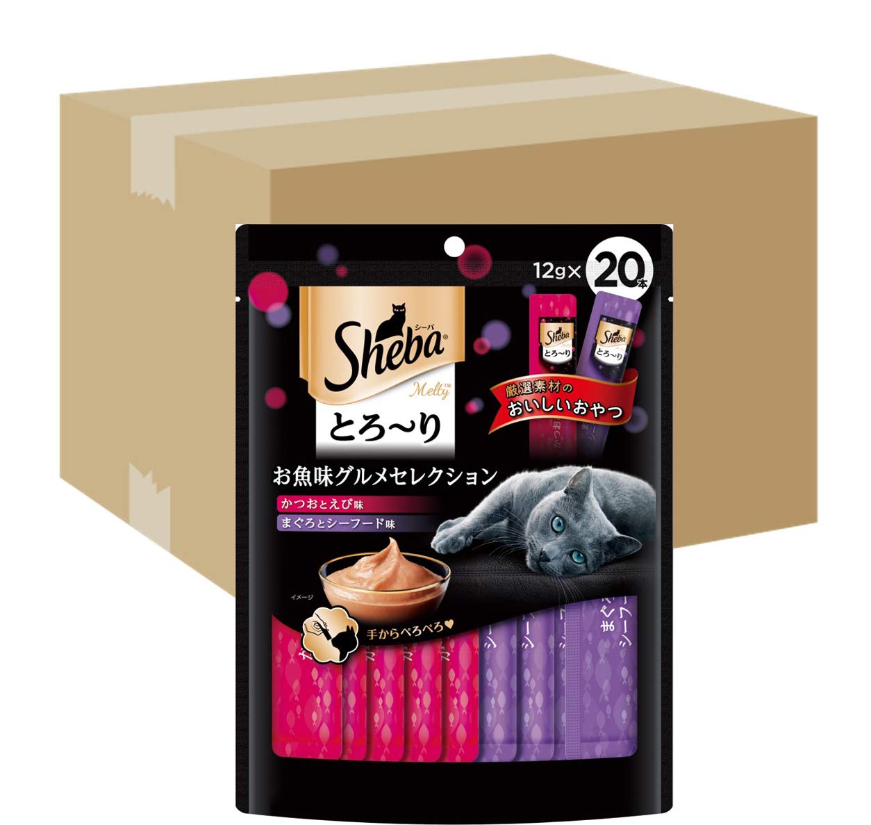 シーバ とろ～り メルティ おやつ 成猫用 お魚味グルメセレクション 12g×400本(1パック20本入り×20パック) キャットフード 猫 Sheba Melty 大容量 まとめ買い ケース販売