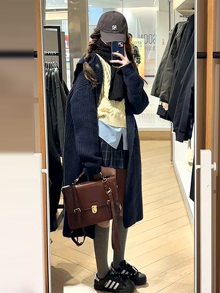 女性のための韓国風怠惰なハイエンドニットセータージャケット2024年秋冬デザインロングカーディガントップ