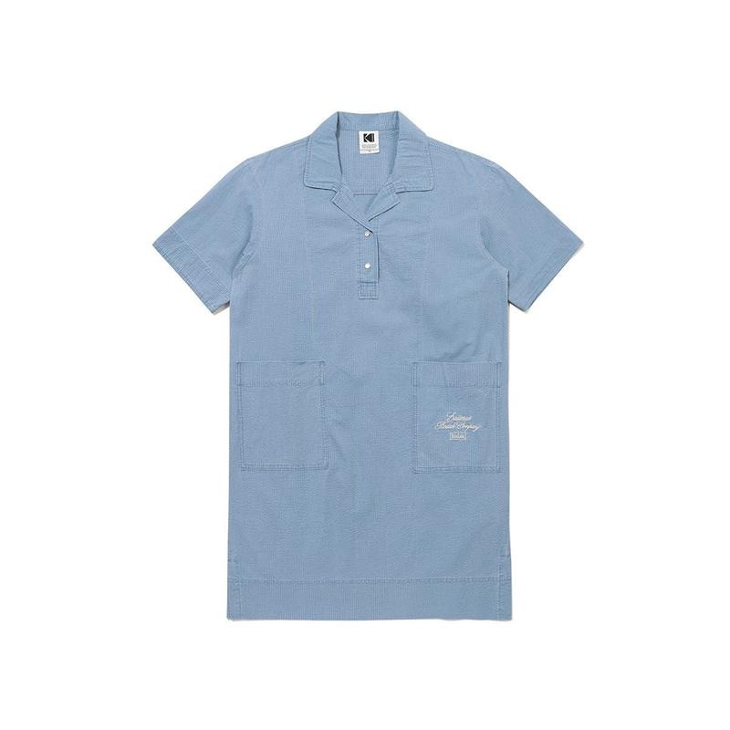 [公式]カンパニー コットンサッカー シャツ型ワンピース S.BLUE