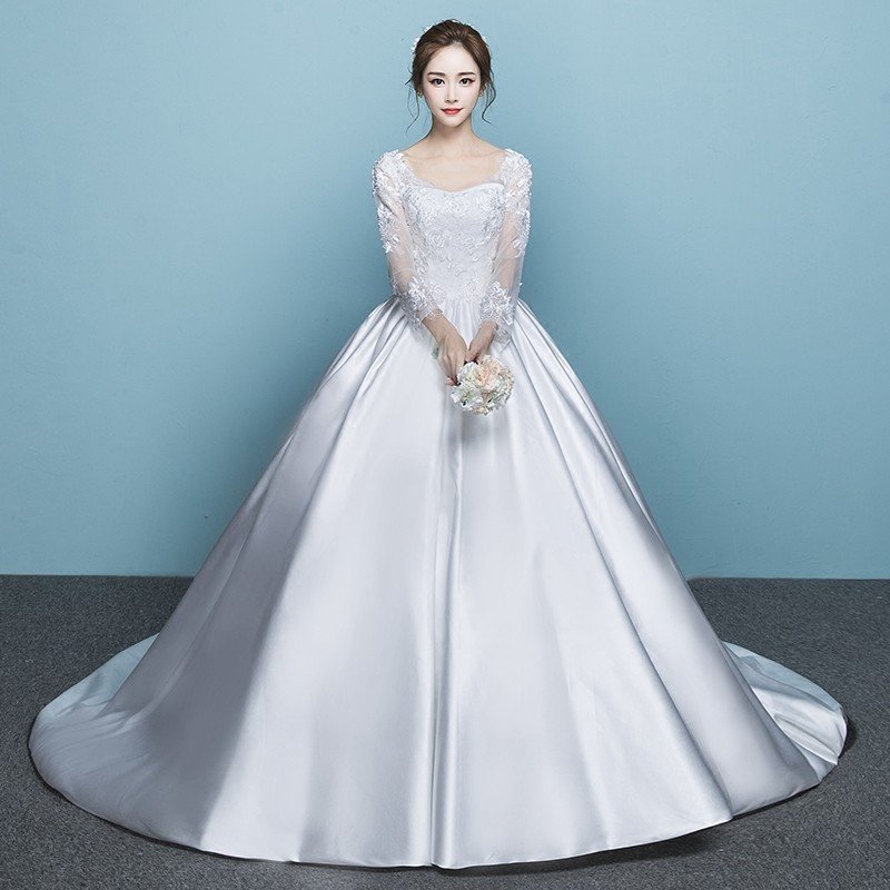 ウエディングドレス 花嫁 ドレス 結婚式 二次会 ウェディングドレス プリンセス 長袖 エンパイア 安い 披露宴 ロングドレス ブライダル