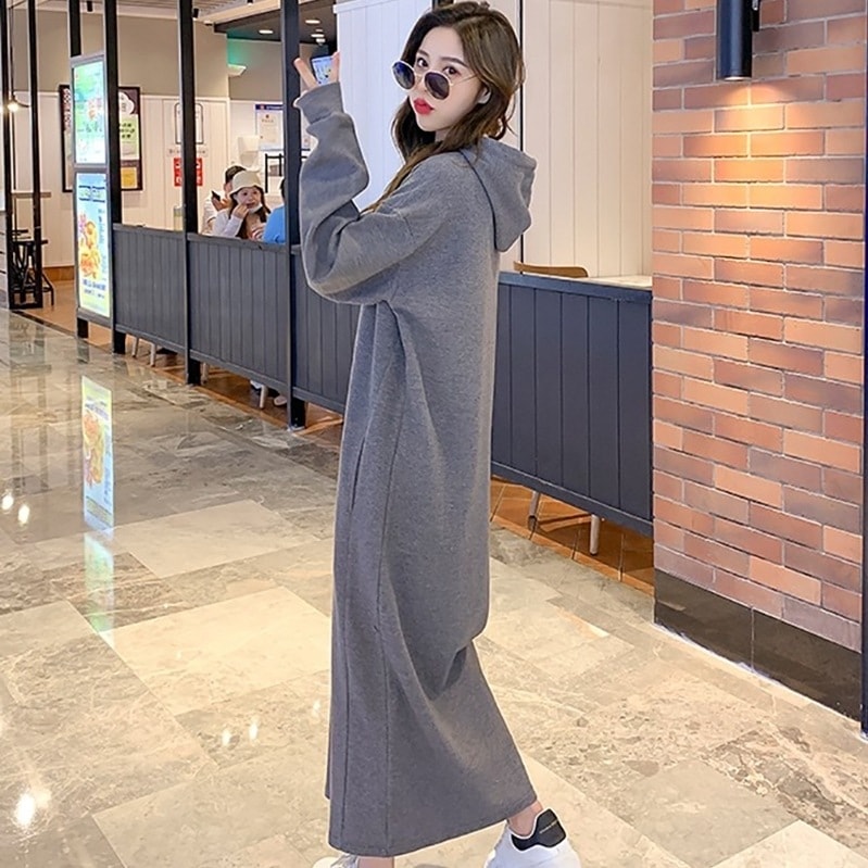 ワンピース パーカー トレーナー ロング ロング丈 袖あり 長袖 Iライン フード付き 綿 かわいい 大人可愛い シンプル おしゃれ お洒落 かっこいい 大人女子 こなれ感 スポーティー キュート