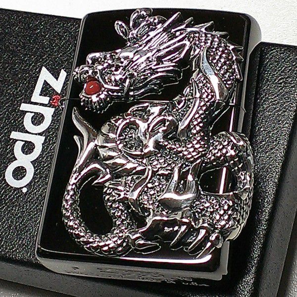 ZIPPO ジッポ 和柄 ライター 龍 ドラゴンメタル 黒 ニッケルミラー 珊瑚珠玉 竜 ブラック